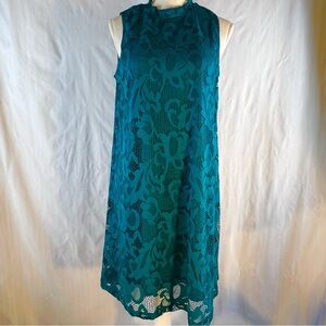 Tiana B Teal Green Floral Lace Overlay Sleeveless High Neck A Line Dress 10 👍